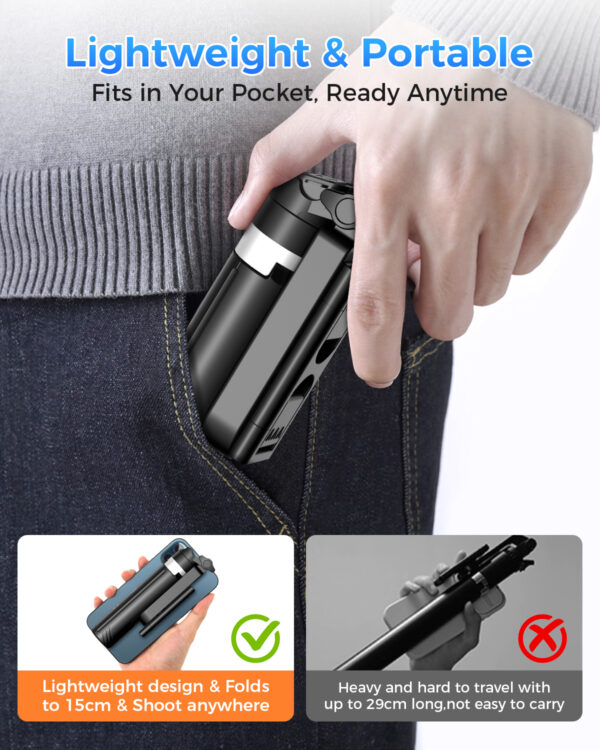 Kinwald Phone Tripod & Selfie Stick with Light, Compact iPhone Tripod Stand with Bluetooth Remote and Dual Fill Lights, Portable Tripods for Cell Phone/Vlog/Photo/Video (Black) : Cell Phones & Accessories