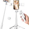 Kinwald Phone Tripod & Selfie Stick with Light, Compact iPhone Tripod Stand with Bluetooth Remote and Dual Fill Lights, Portable Tripods for Cell Phone/Vlog/Photo/Video (White) : Cell Phones & Accessories