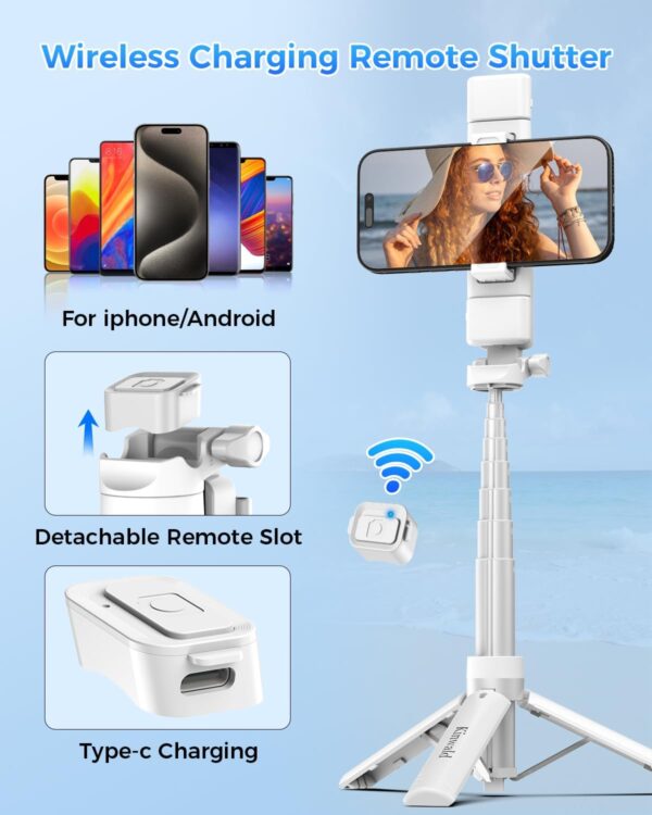 Kinwald Phone Tripod & Selfie Stick with Light, Compact iPhone Tripod Stand with Bluetooth Remote and Dual Fill Lights, Portable Tripods for Cell Phone/Vlog/Photo/Video (White) : Cell Phones & Accessories