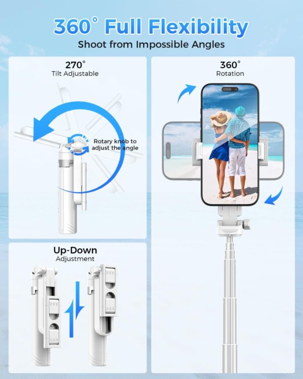 Kinwald Phone Tripod & Selfie Stick with Light, Compact iPhone Tripod Stand with Bluetooth Remote and Dual Fill Lights, Portable Tripods for Cell Phone/Vlog/Photo/Video (White) : Cell Phones & Accessories