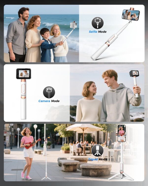 Kinwald Selfie Stick Tripod for iPhone & Android, Portable Phone Tripod Stand with Bluetooth Remote, One-Click Open, Compact & Lightweight, All-in-1 for Vlog/Travel/Photography (White) : Cell Phones & Accessories