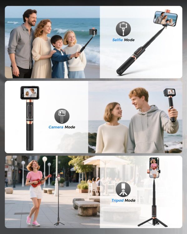 Kinwald Selfie Stick Tripod for iPhone & Android, Portable Phone Tripod Stand with Bluetooth Remote, One-Click Open, Compact & Lightweight, All-in-1 for Vlog/Travel/Photography (Black) : Cell Phones & Accessories