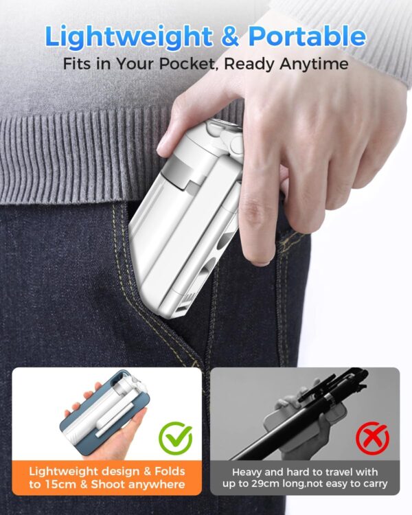 Kinwald Phone Tripod & Selfie Stick with Light, Compact iPhone Tripod Stand with Bluetooth Remote and Dual Fill Lights, Portable Tripods for Cell Phone/Vlog/Photo/Video (White) : Cell Phones & Accessories