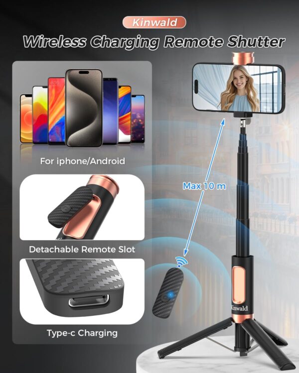 Kinwald Selfie Stick Tripod for iPhone & Android, Portable Phone Tripod Stand with Bluetooth Remote, One-Click Open, Compact & Lightweight, All-in-1 for Vlog/Travel/Photography (Black) : Cell Phones & Accessories