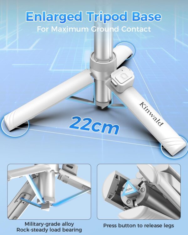 Kinwald Phone Tripod & Selfie Stick with Light, Compact iPhone Tripod Stand with Bluetooth Remote and Dual Fill Lights, Portable Tripods for Cell Phone/Vlog/Photo/Video (White) : Cell Phones & Accessories