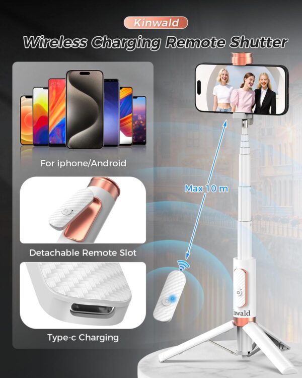 Kinwald Selfie Stick Tripod for iPhone & Android, Portable Phone Tripod Stand with Bluetooth Remote, One-Click Open, Compact & Lightweight, All-in-1 for Vlog/Travel/Photography (White) : Cell Phones & Accessories